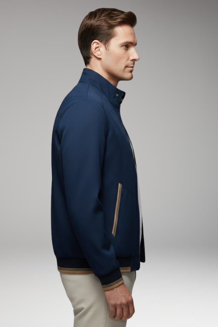 Men's Jacket with Stand-Up Collar and Ribbed Cuffs