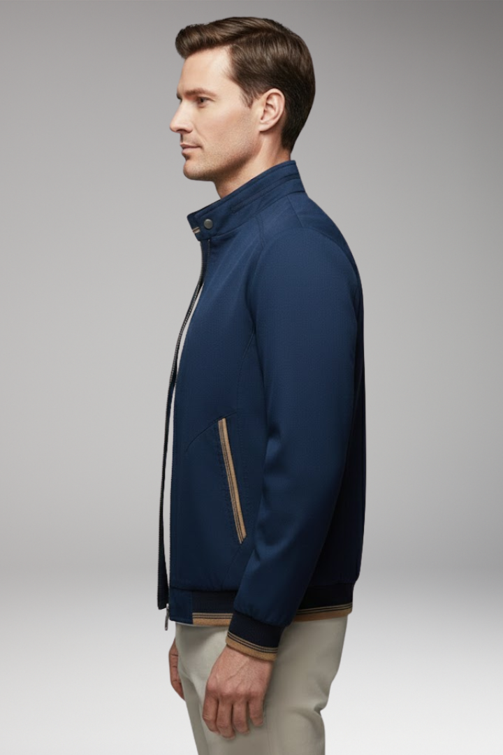 Men's Jacket with Stand-Up Collar and Ribbed Cuffs