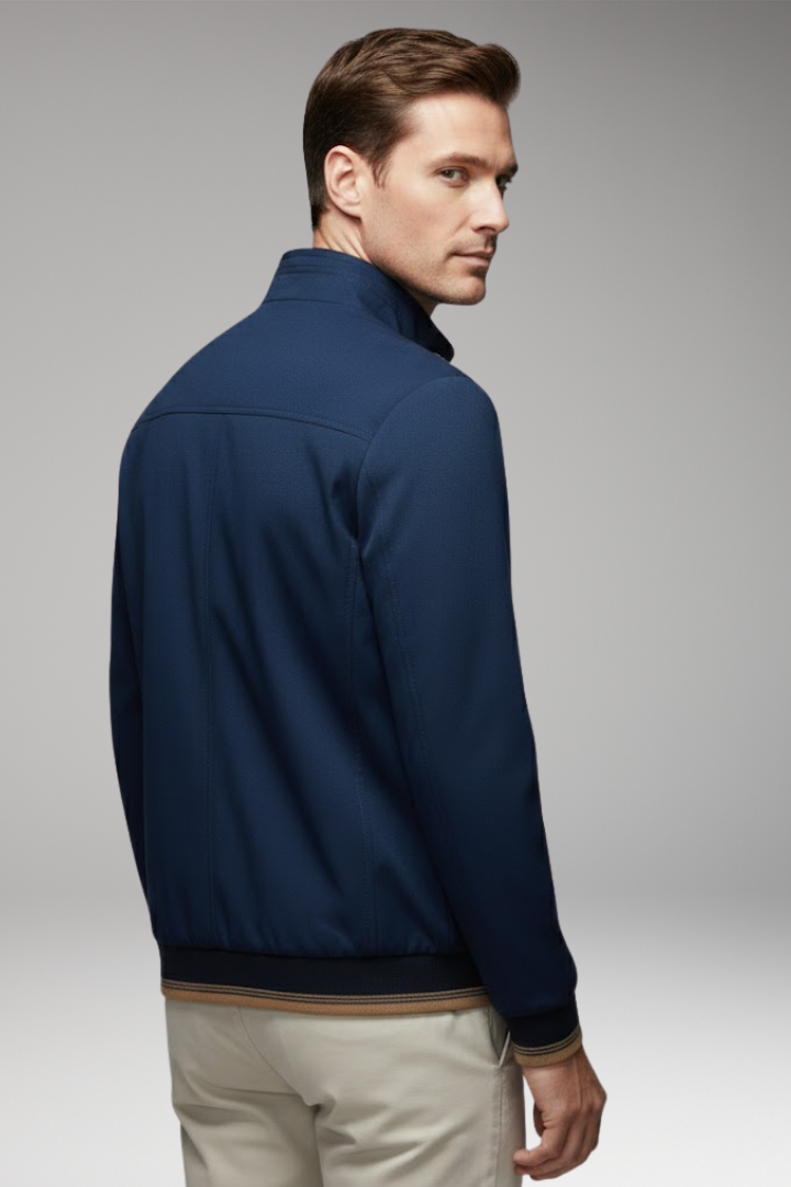 Men's Jacket with Stand-Up Collar and Ribbed Cuffs