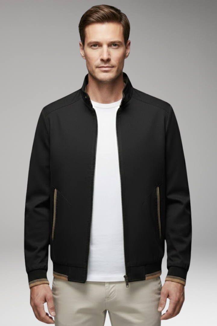 Men's Jacket with Stand-Up Collar and Ribbed Cuffs