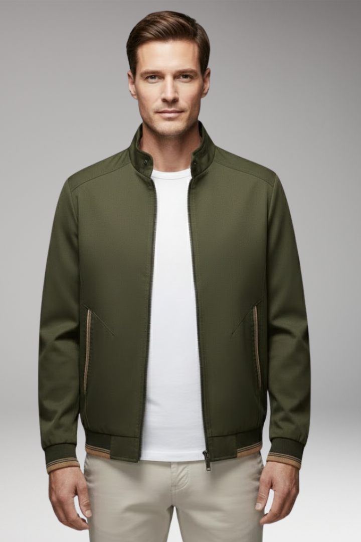 Men's Jacket with Stand-Up Collar and Ribbed Cuffs