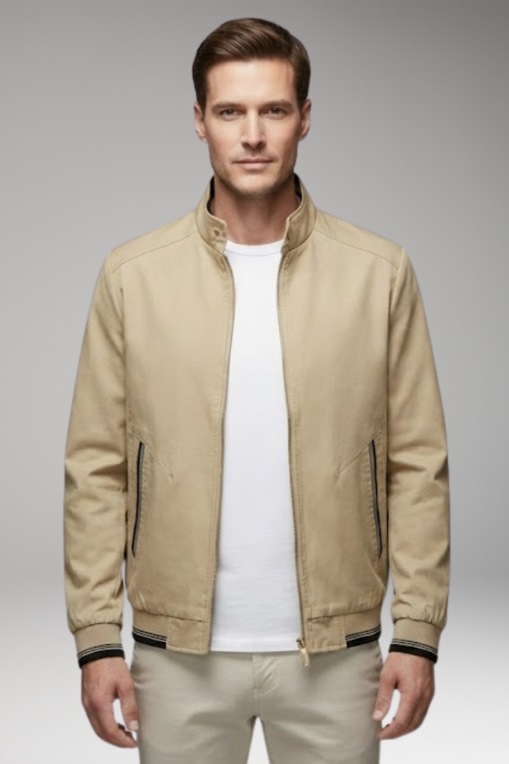 Men's Jacket with Stand-Up Collar and Ribbed Cuffs