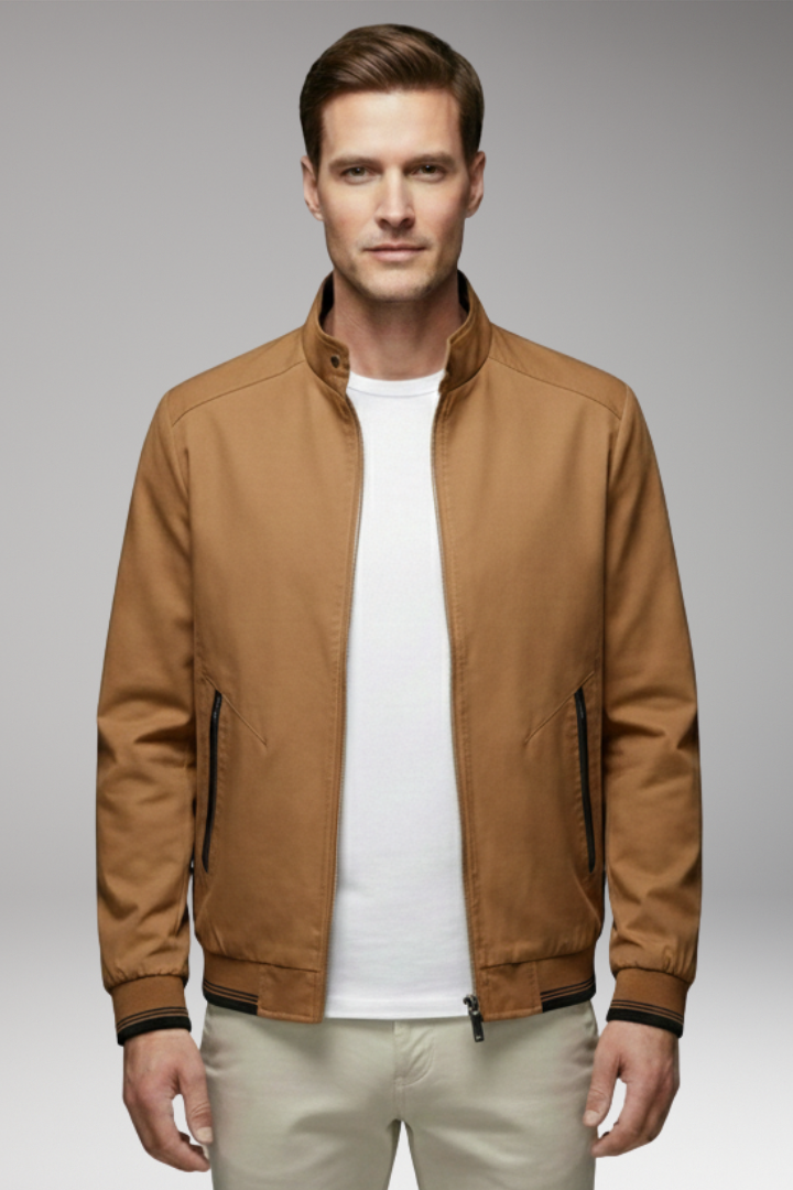 Men's Jacket with Stand-Up Collar and Ribbed Cuffs