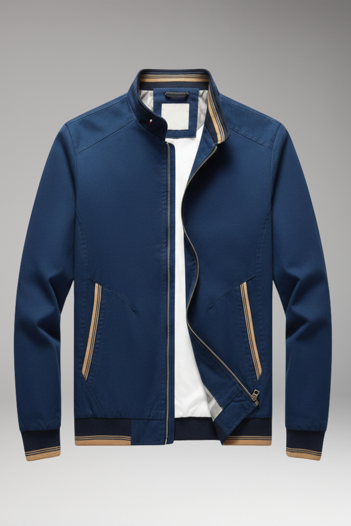 Men's Jacket with Stand-Up Collar and Ribbed Cuffs