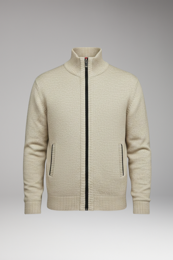 Men's Jacket with Stand-Up Collar and Zipper