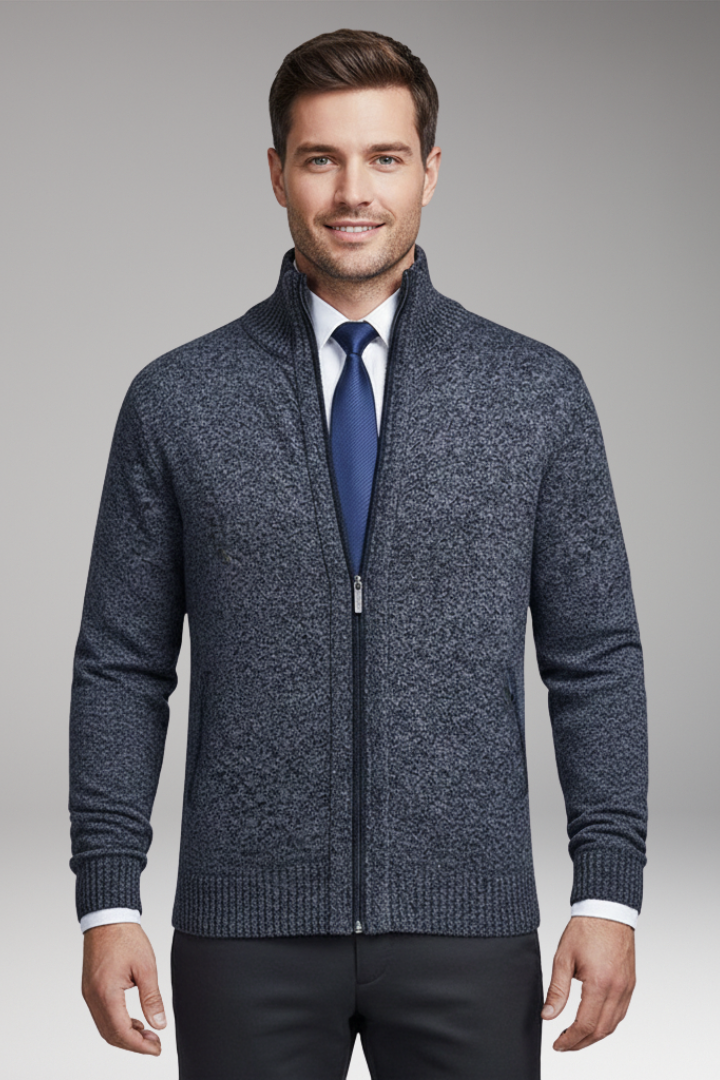 Men's Jacket with Stand-Up Collar and Zipper