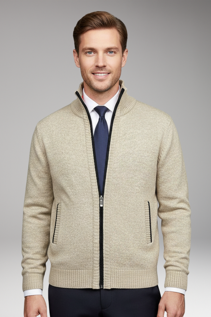 Men's Jacket with Stand-Up Collar and Zipper