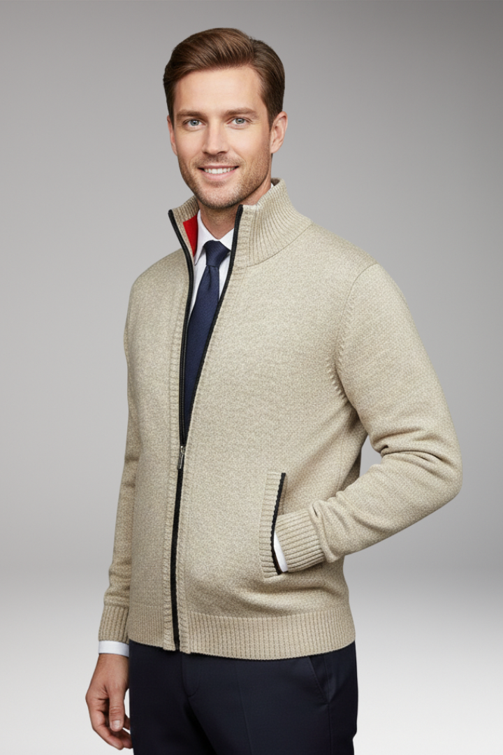 Men's Jacket with Stand-Up Collar and Zipper