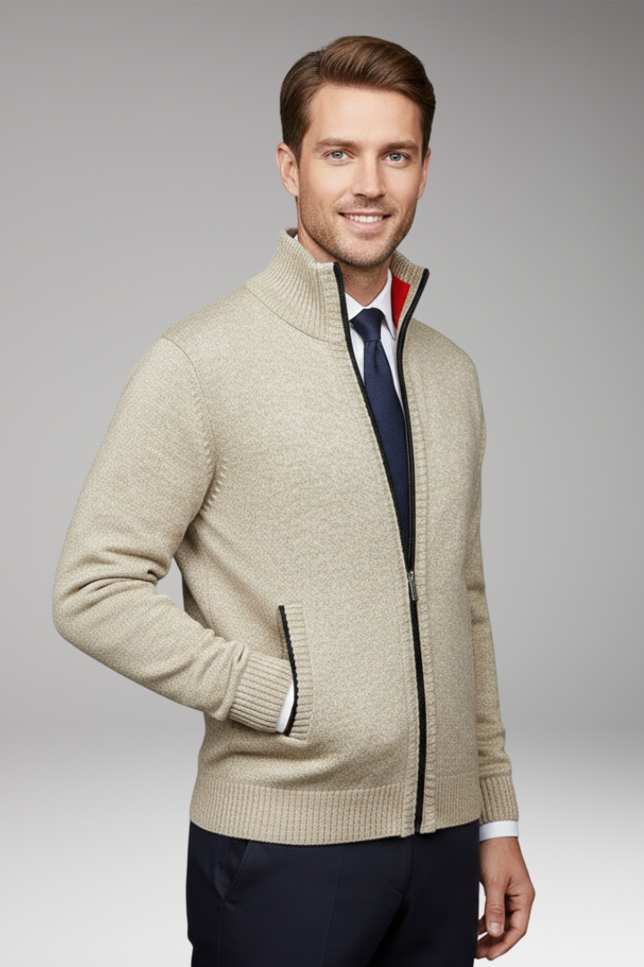 Men's Jacket with Stand-Up Collar and Zipper