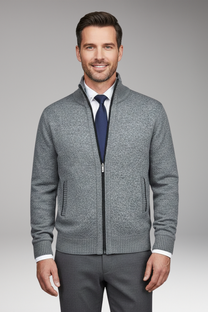Men's Jacket with Stand-Up Collar and Zipper