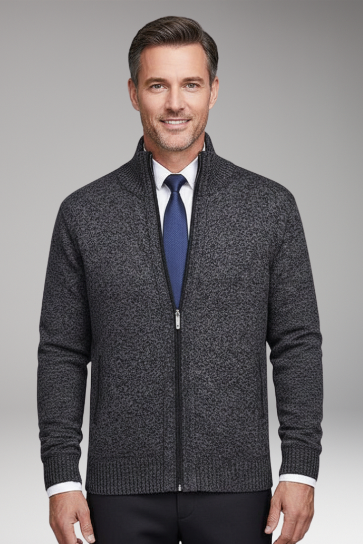 Men's Jacket with Stand-Up Collar and Zipper