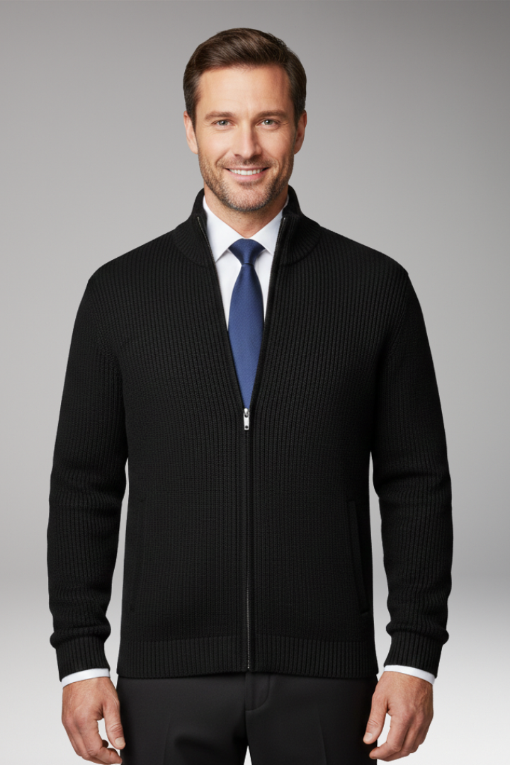 Men's Jacket with Stand-Up Collar and Zipper