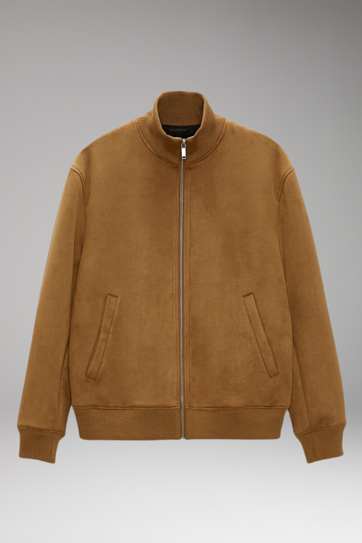 Men's Jacket with Stand Collar and Elastic Cuffs