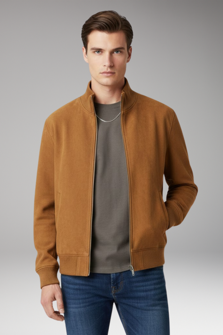 Men's Jacket with Stand Collar and Elastic Cuffs