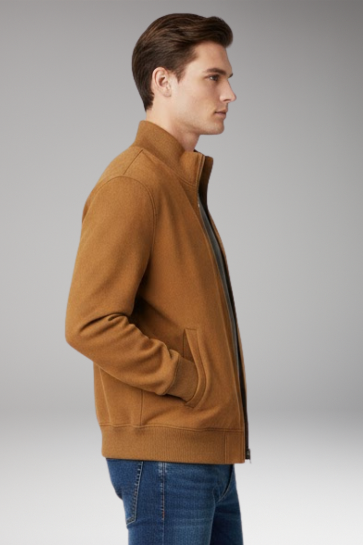Men's Jacket with Stand Collar and Elastic Cuffs