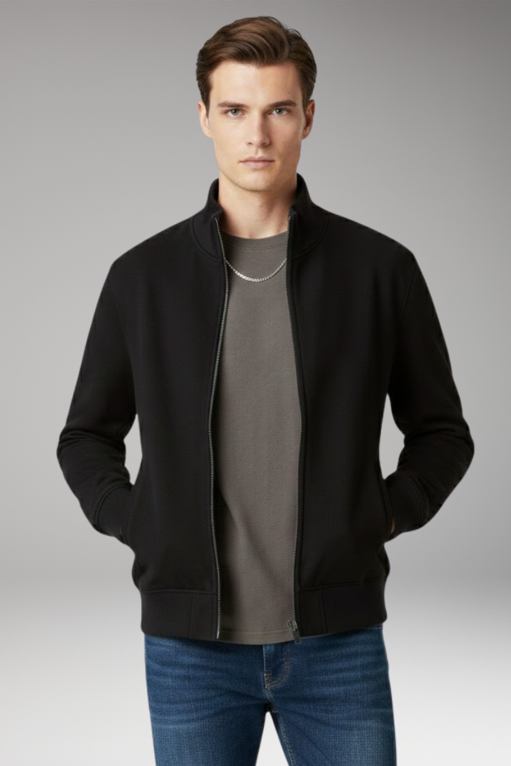 Men's Jacket with Stand Collar and Elastic Cuffs