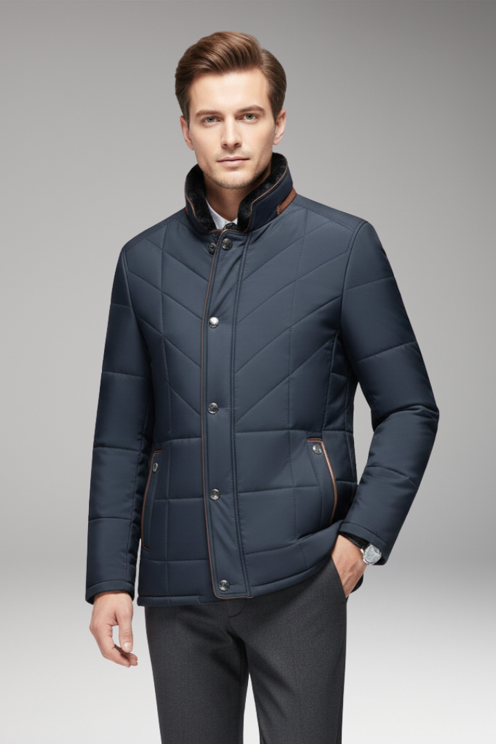 Men’s Jacket with Stand Collar and Quilted Design