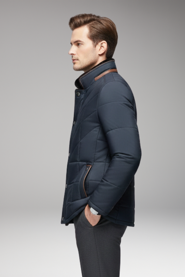 Men’s Jacket with Stand Collar and Quilted Design