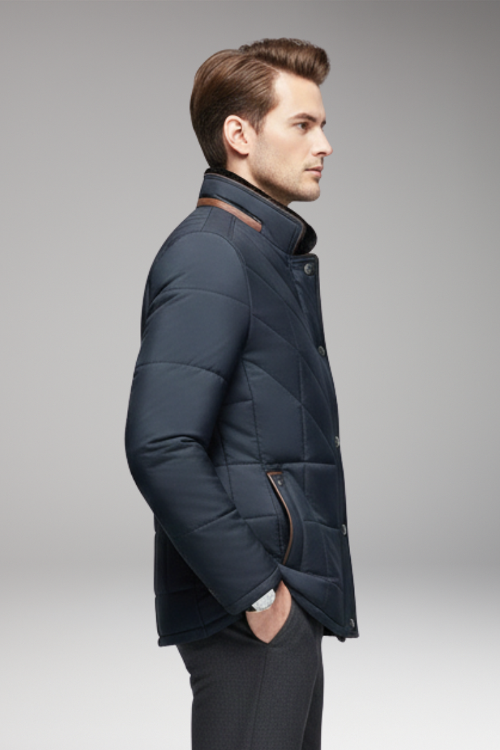 Men’s Jacket with Stand Collar and Quilted Design
