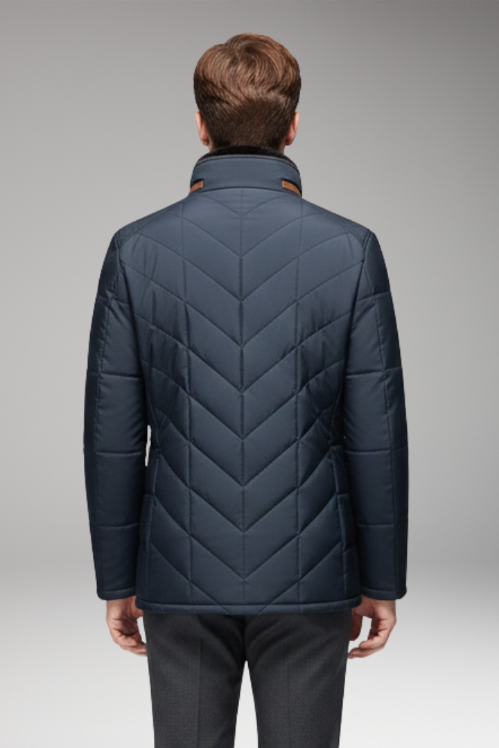 Men’s Jacket with Stand Collar and Quilted Design