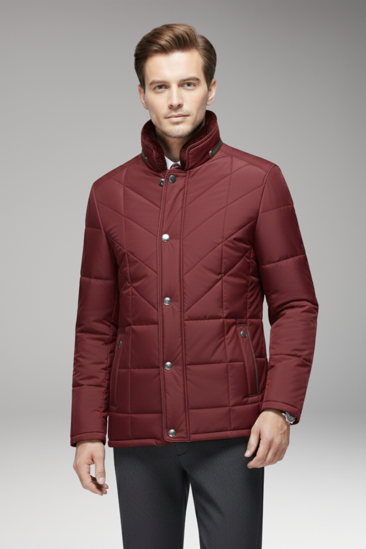 Men’s Jacket with Stand Collar and Quilted Design