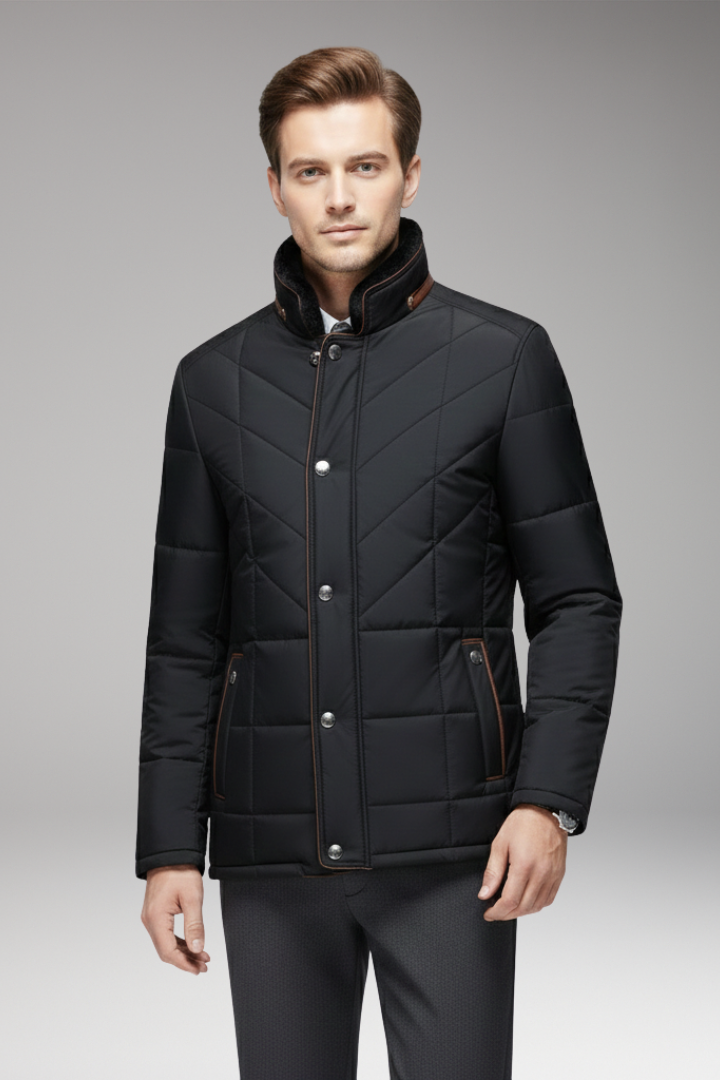 Men’s Jacket with Stand Collar and Quilted Design