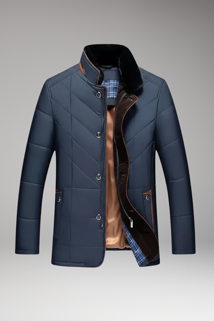 Men’s Jacket with Stand Collar and Quilted Design