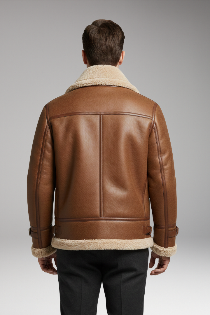 Men's Jacket with Synthetic Collar and Front Zipper