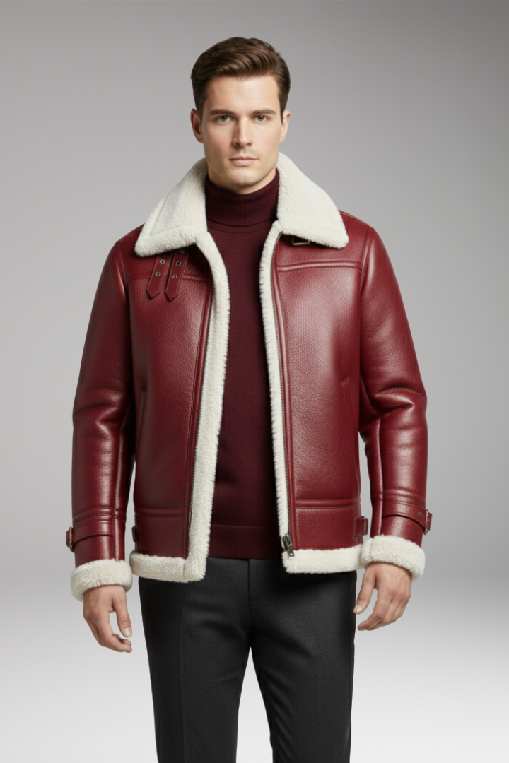 Men's Jacket with Synthetic Collar and Front Zipper
