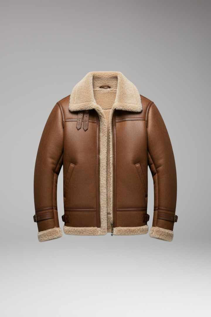 Men's Jacket with Synthetic Collar and Front Zipper