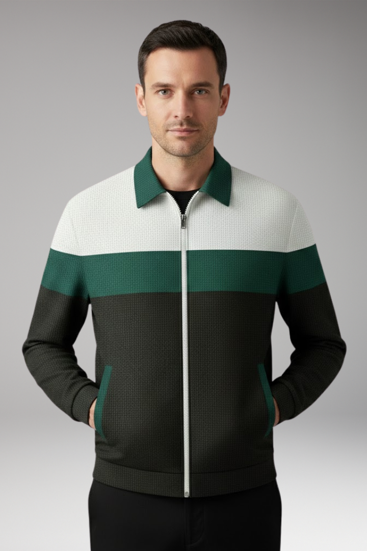 Men’s Jacket with Textured Design and Contrast Stripes
