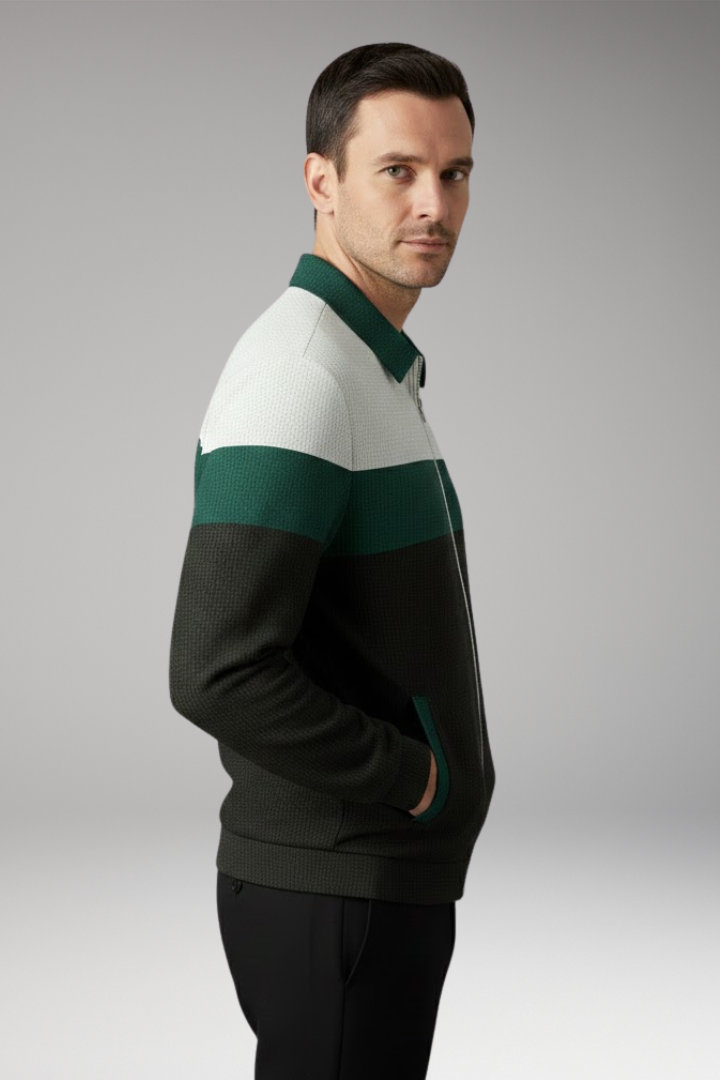 Men’s Jacket with Textured Design and Contrast Stripes