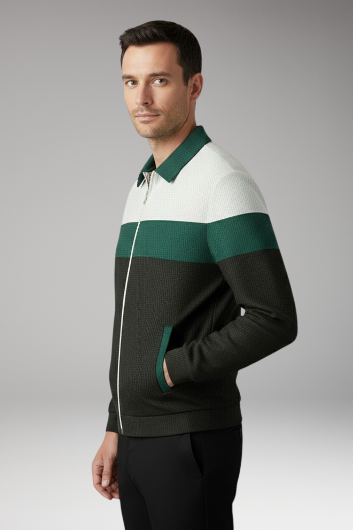 Men’s Jacket with Textured Design and Contrast Stripes
