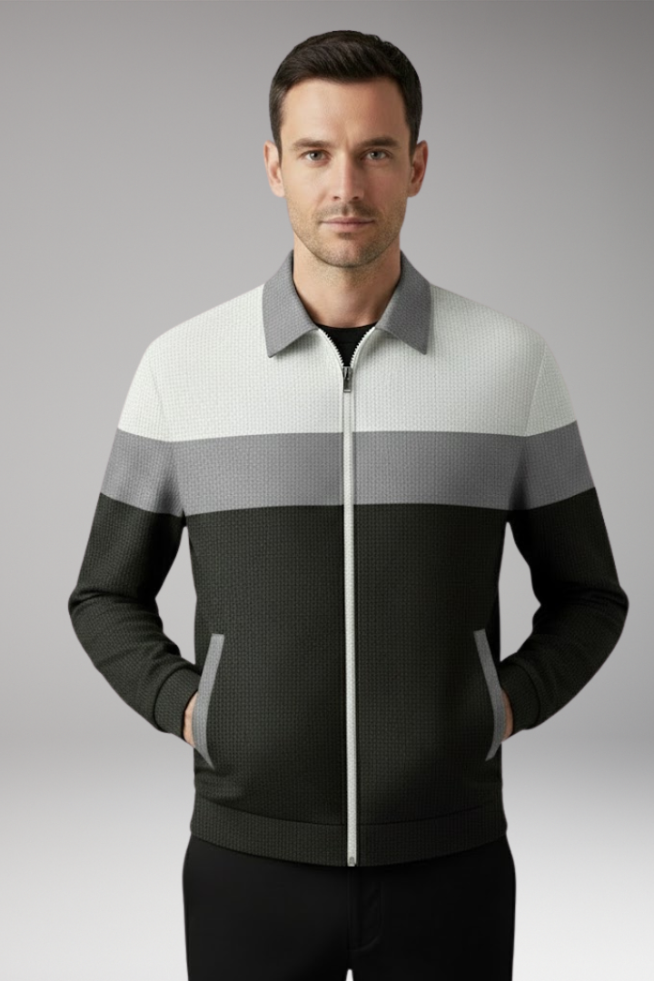 Men’s Jacket with Textured Design and Contrast Stripes