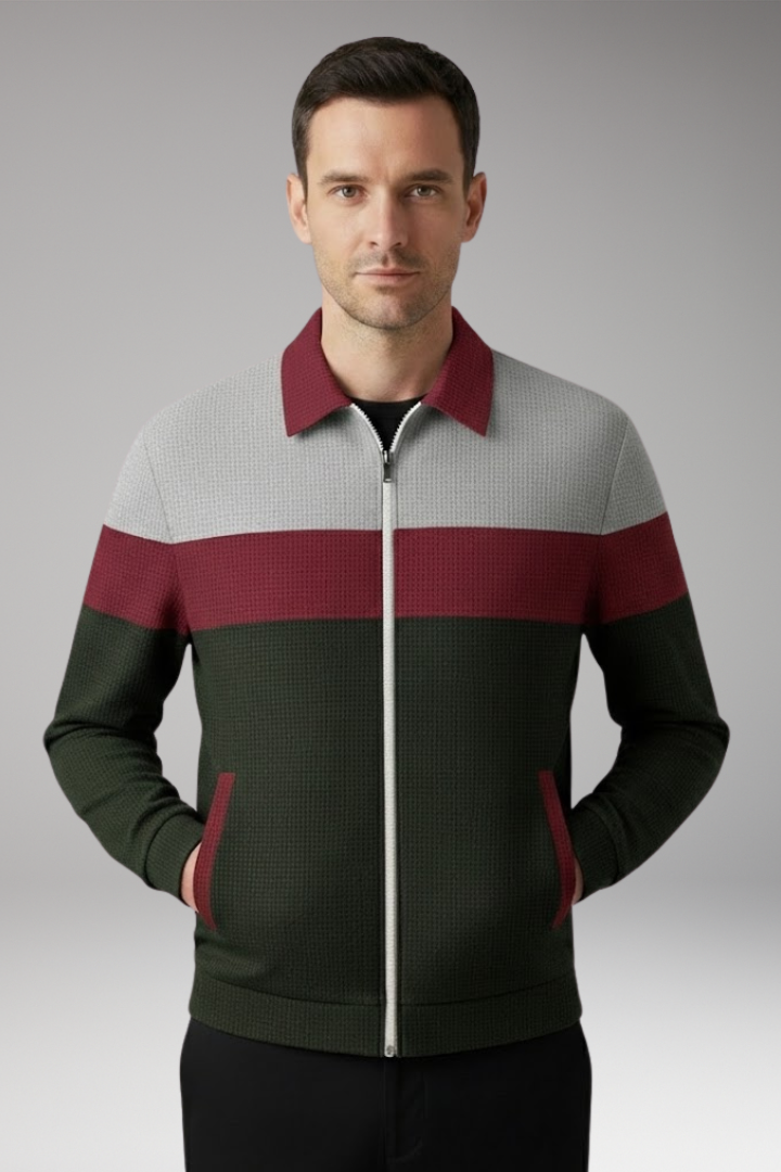 Men’s Jacket with Textured Design and Contrast Stripes