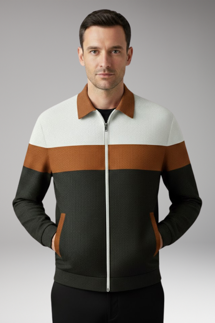Men’s Jacket with Textured Design and Contrast Stripes