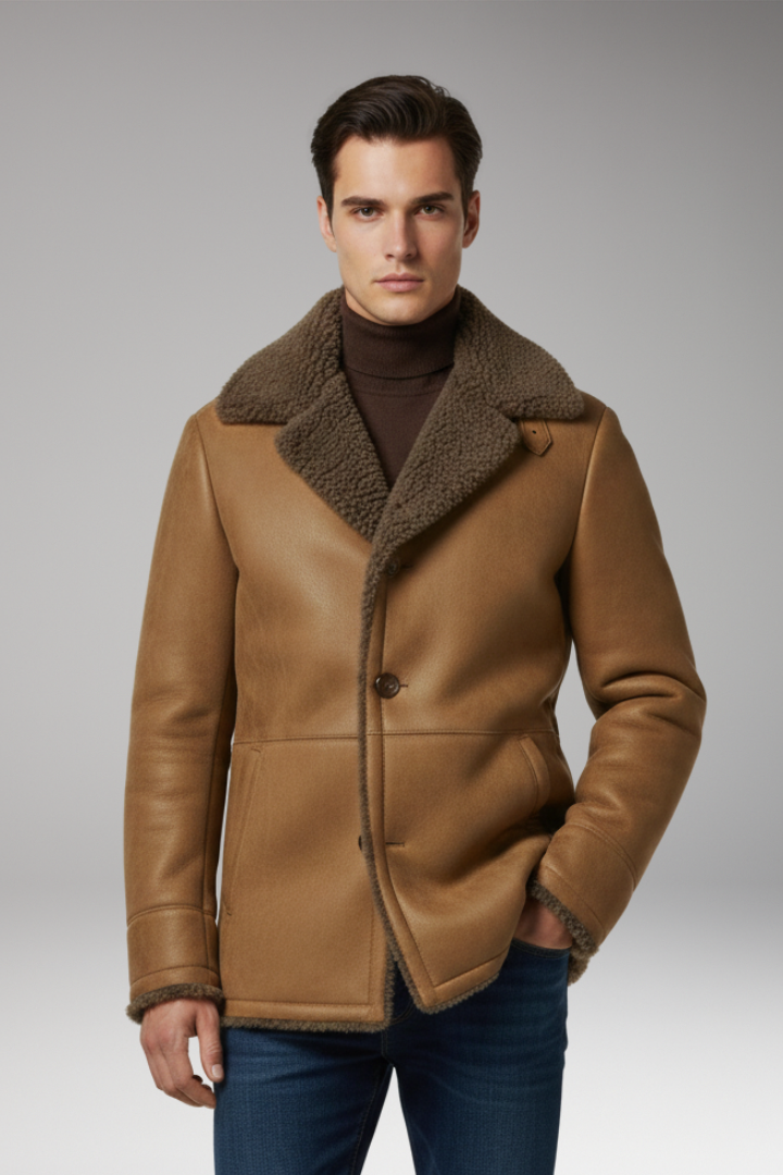Men's Jacket with Wide Collar and Fleece Lining