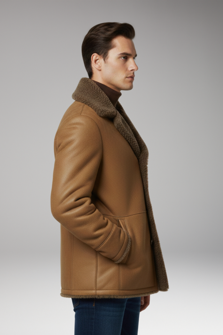Men's Jacket with Wide Collar and Fleece Lining