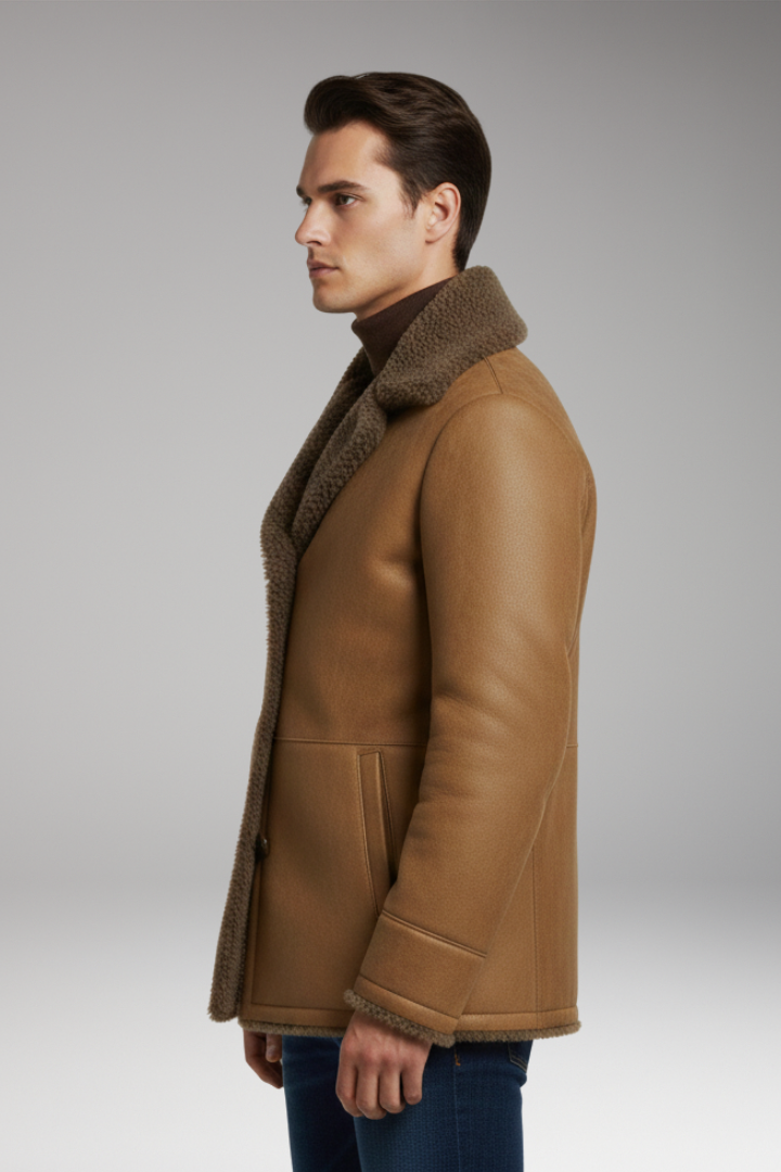 Men's Jacket with Wide Collar and Fleece Lining