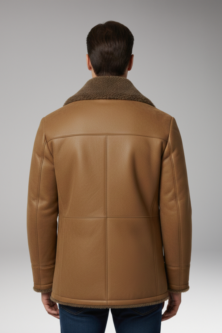 Men's Jacket with Wide Collar and Fleece Lining