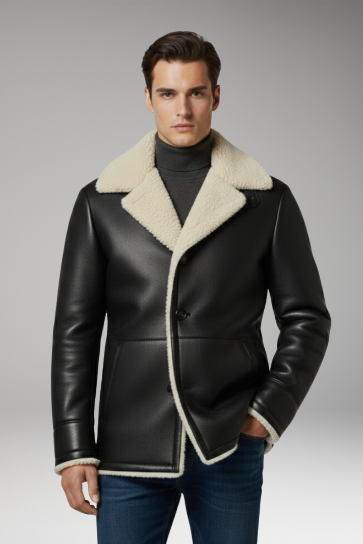 Men's Jacket with Wide Collar and Fleece Lining