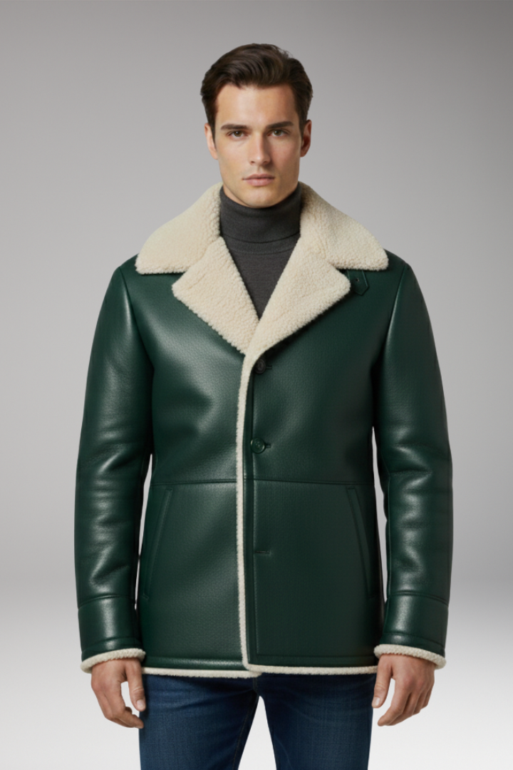 Men's Jacket with Wide Collar and Fleece Lining