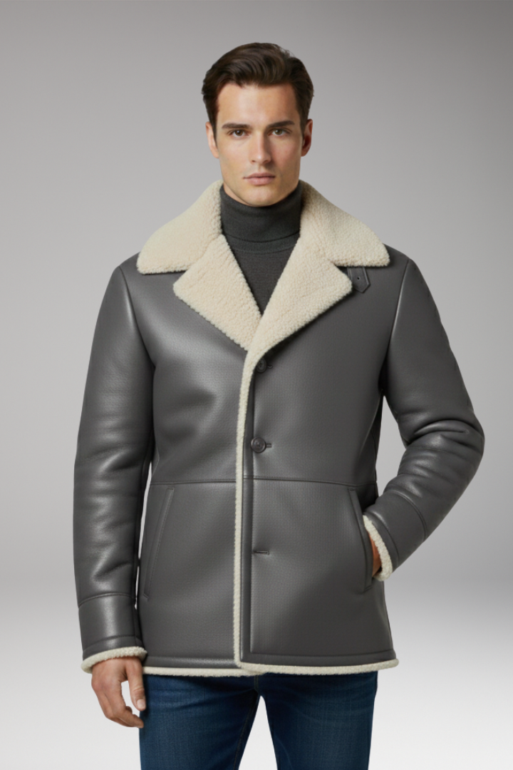 Men's Jacket with Wide Collar and Fleece Lining