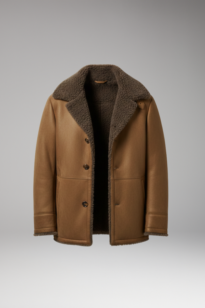 Men's Jacket with Wide Collar and Fleece Lining