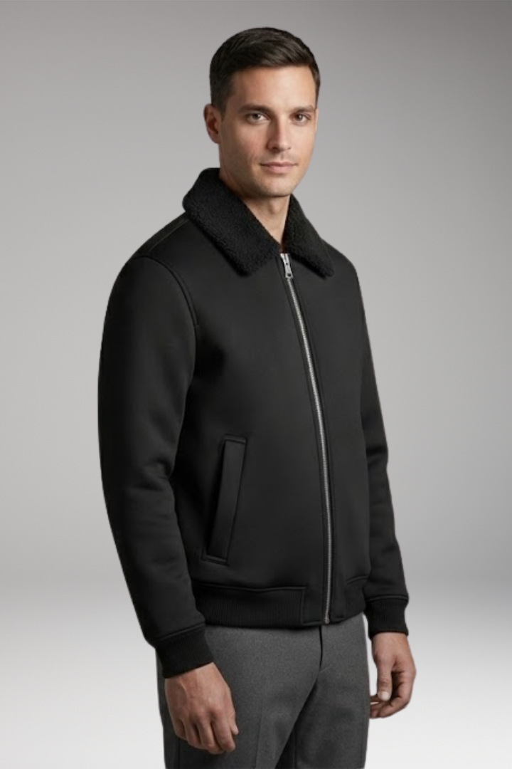 Men's Jacket with Zip Closure and Ribbed Cuffs