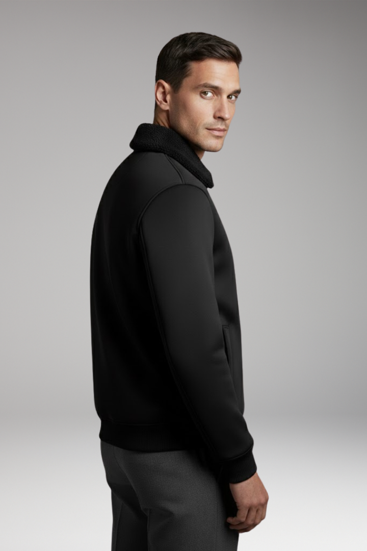 Men's Jacket with Zip Closure and Ribbed Cuffs
