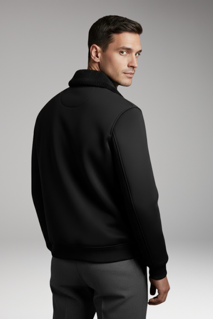 Men's Jacket with Zip Closure and Ribbed Cuffs