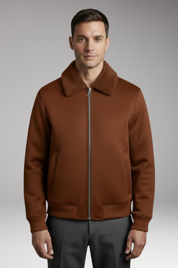 Men's Jacket with Zip Closure and Ribbed Cuffs