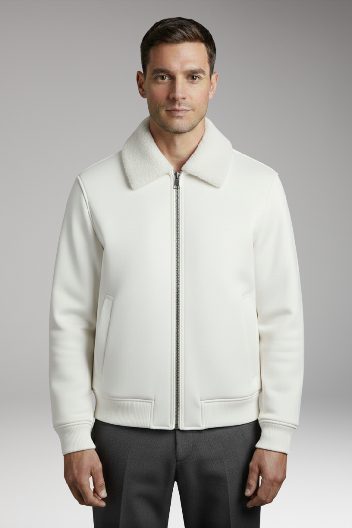 Men's Jacket with Zip Closure and Ribbed Cuffs