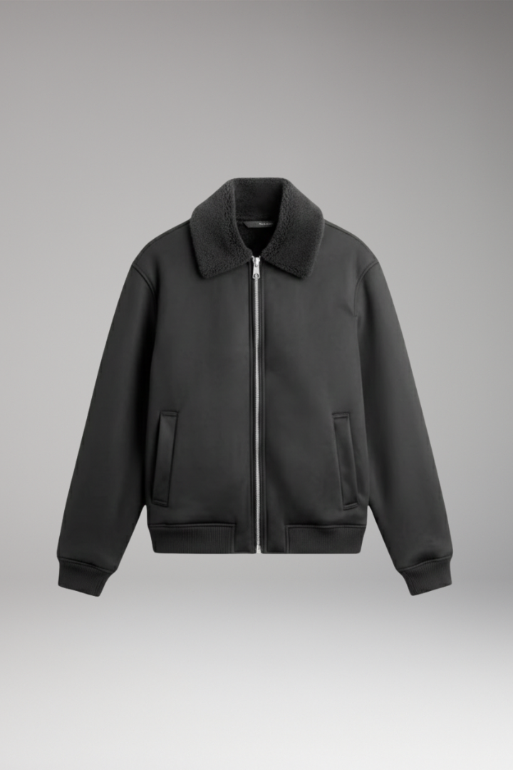 Men's Jacket with Zip Closure and Ribbed Cuffs